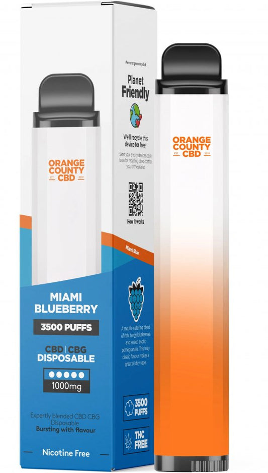 Orange County CBD Vape Pen Miami Blueberry 3500 Puff, 600 mg CBD, 400 mg CBG, 10 ml